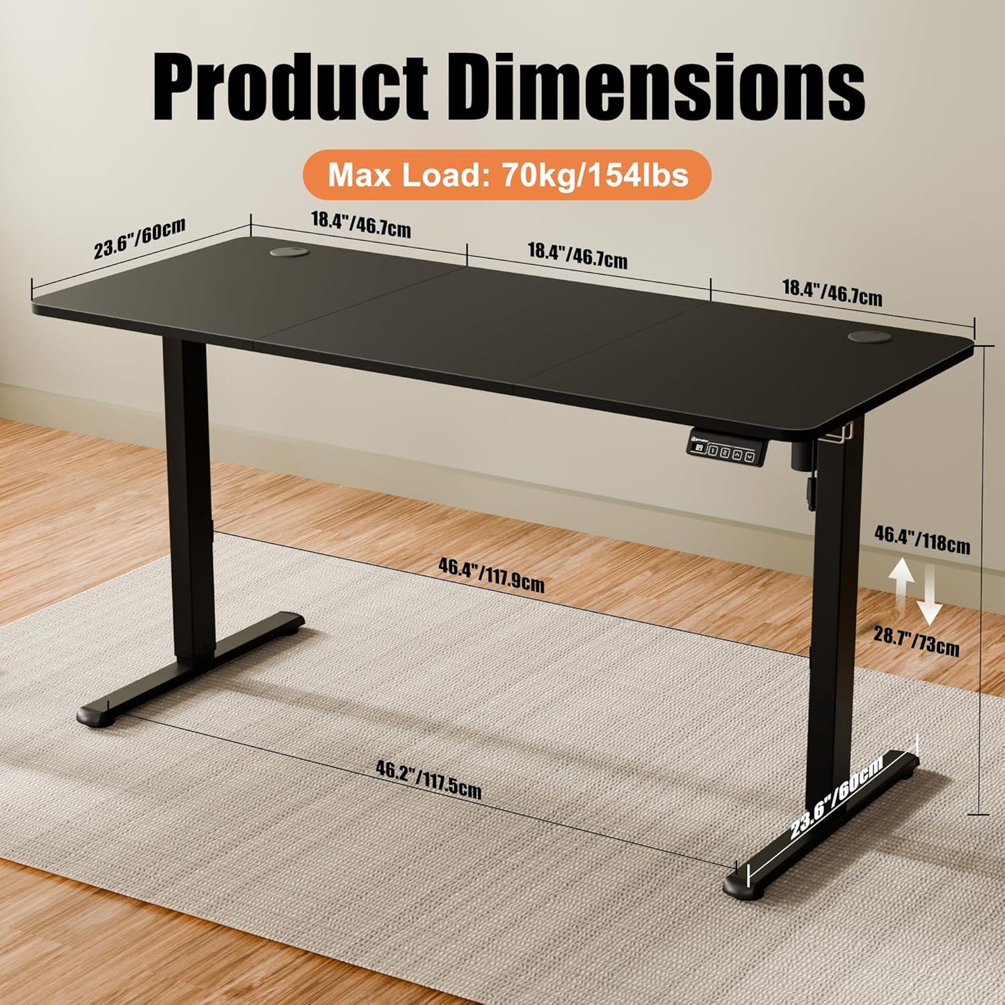 ERGOMAKER Electric Standing Desk 140 × 60cm – Black Walnut
