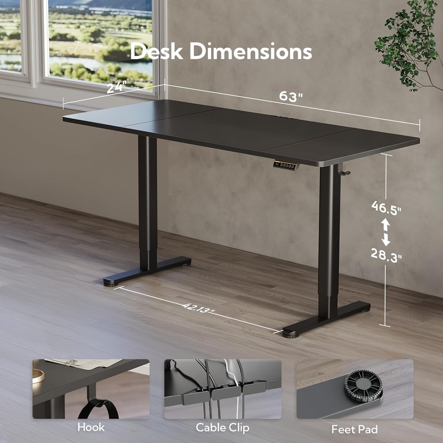 Claiks Electric Standing Desk 160 × 60cm – Black