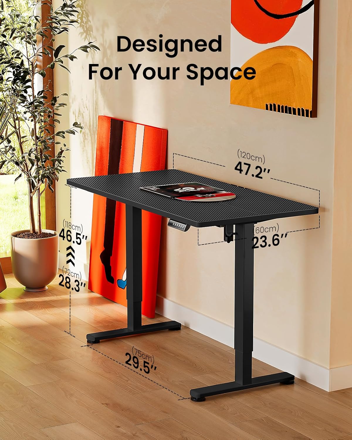 ErGear Electric Height Adjustable Gaming Desk 120 × 60cm – Carbon Fiber Black