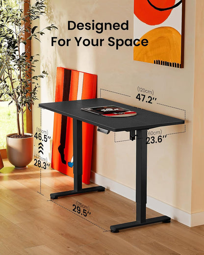 ErGear Electric Height Adjustable Gaming Desk 120 × 60cm – Carbon Fiber Black