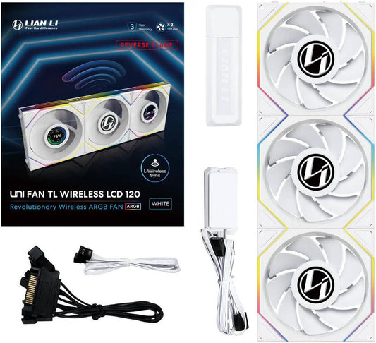 LIAN LI UNI FAN TL WIRELESS LCD 120 WHITE REVERSE 3 FAN